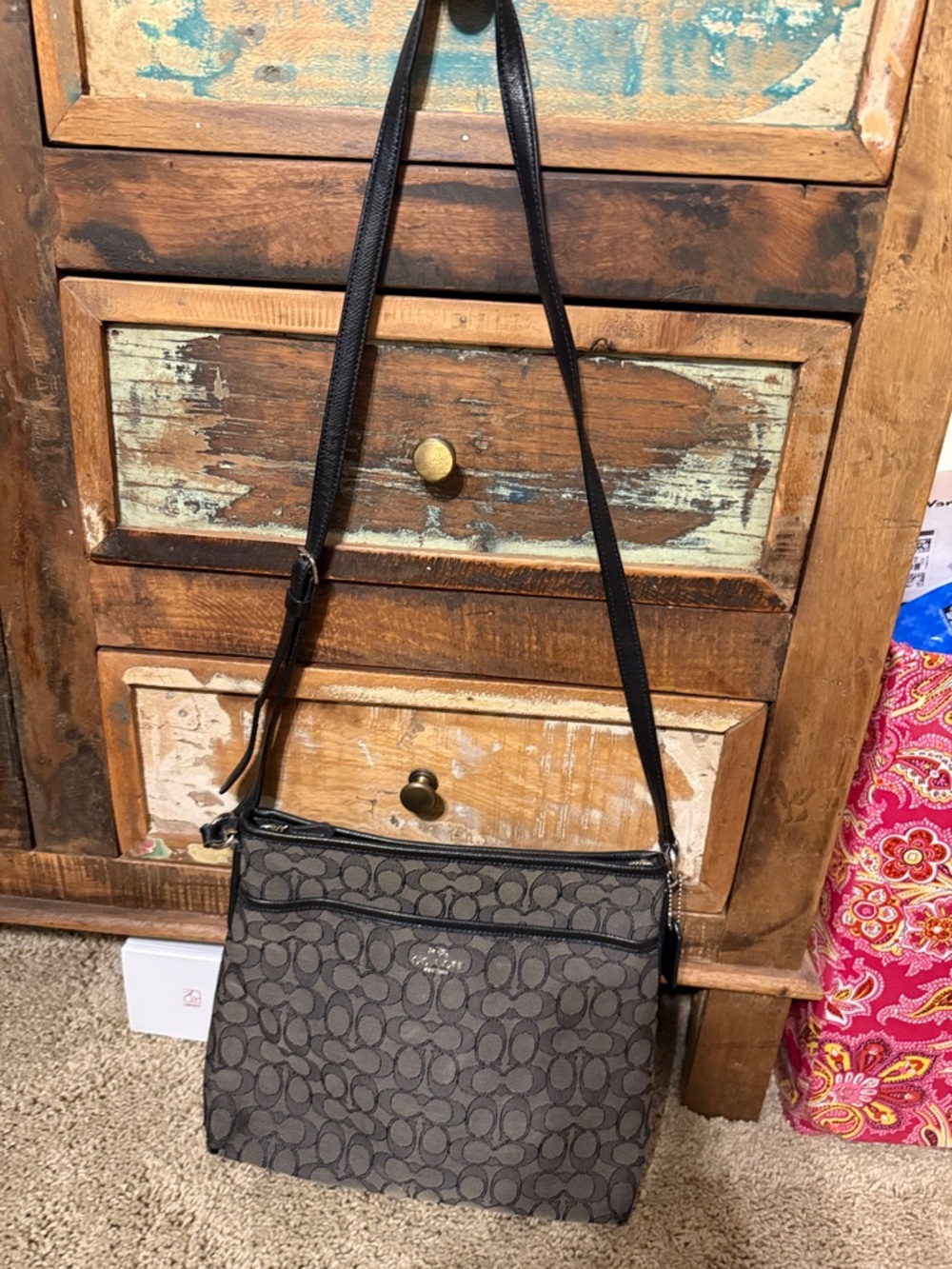 Coach Brown and Black Signature Crossbody Shoulder Bag